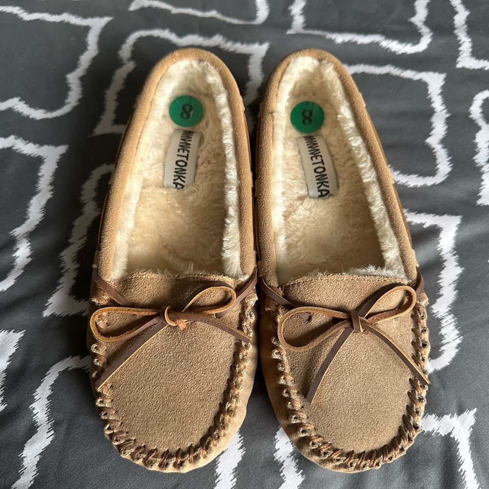 Minnetonka Brown Suede Moccasins with Bow